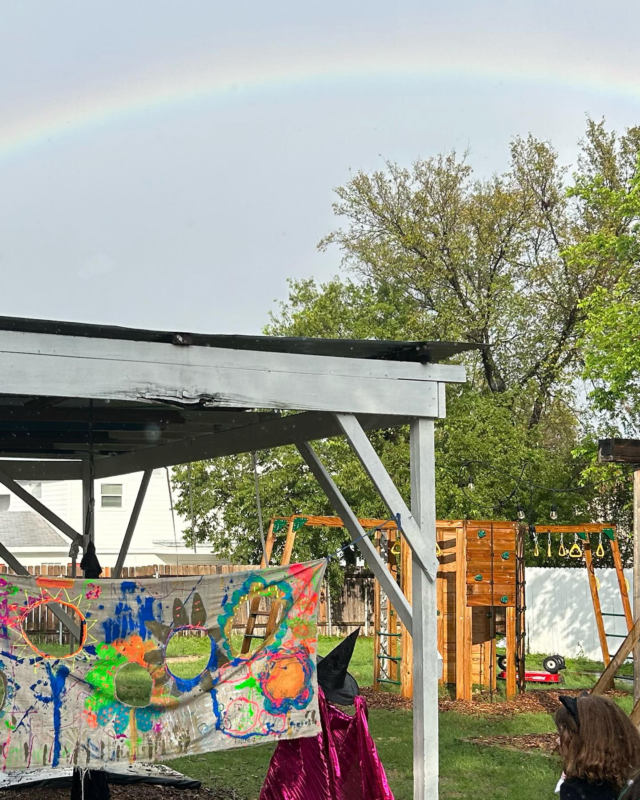 A double rainbow appeared at the start of our Fall Fest.  Mother Nature decided to grace us with an overflowing abundance of water! Friends explored the flowing rivers, splashed in puddles, and played their made arcade games inside.  The event didn’t go as planned, but it opened up a world of unforeseen and unexpected possibilities for play and connection. #rifugioaustin #projectbasedlearning #reggioinspired